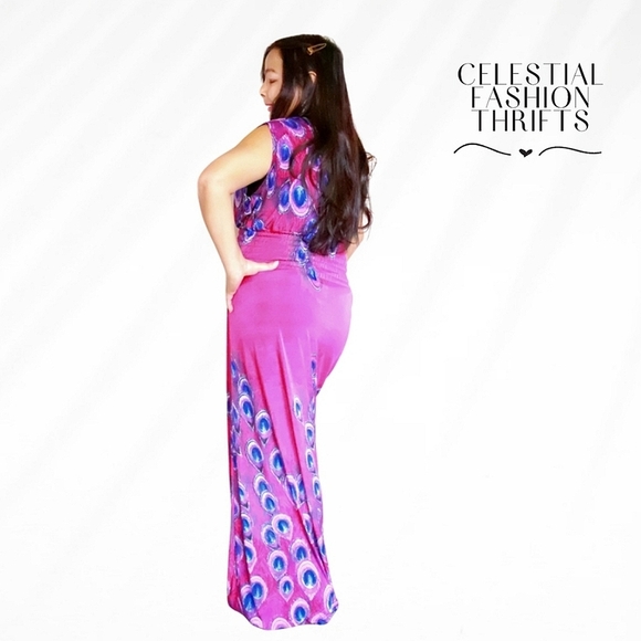 PINK BLUE & PURPLE FLAMINGO MAXI SUMMER DRESS XL - Picture 1 of 9